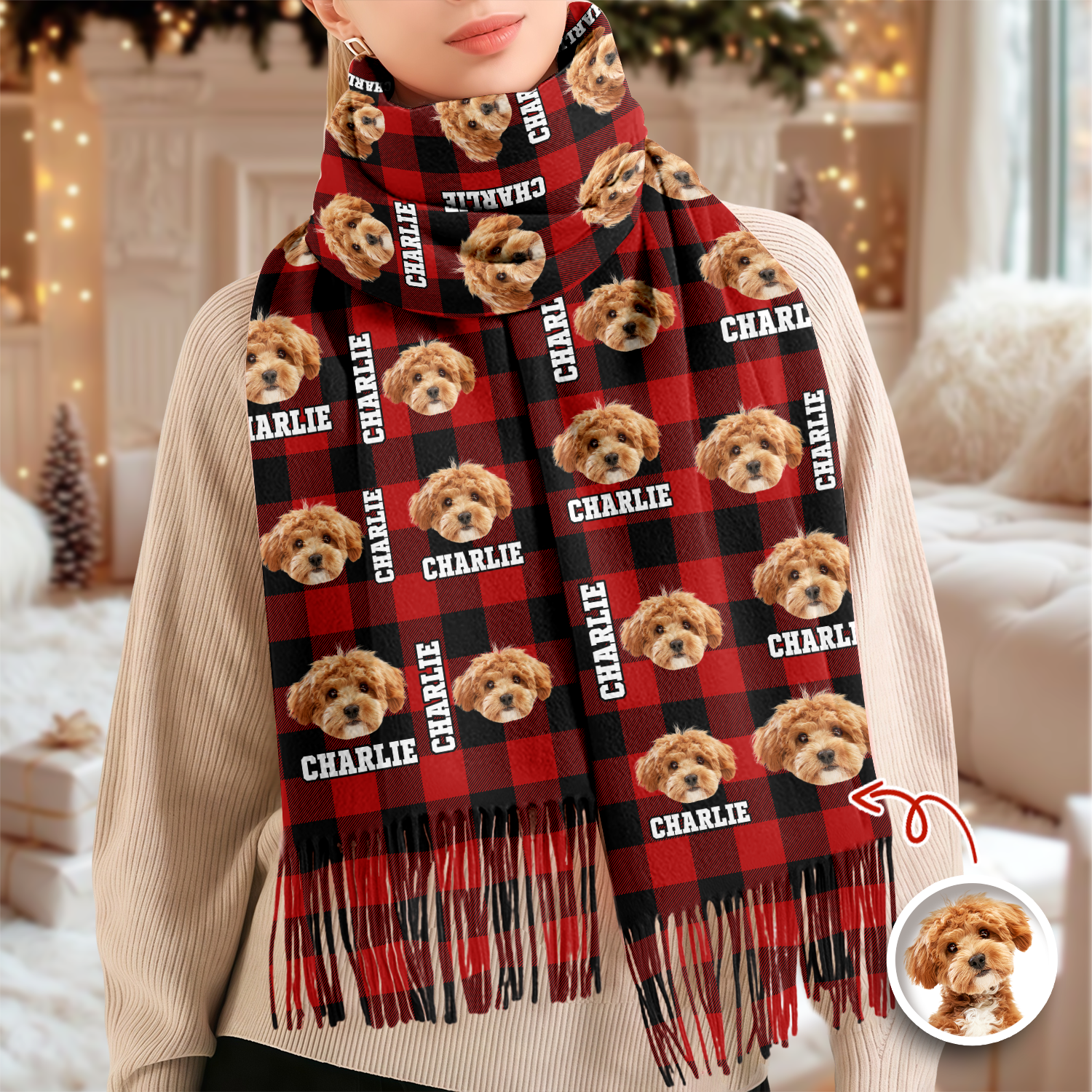 Custom Photo Name Dog Cat Men And Women's Wool Scarf Christmas Gift For Pet Lovers