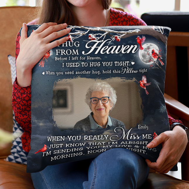 Custom Photo A Hug From Heaven Memorial - Personalized Pillow