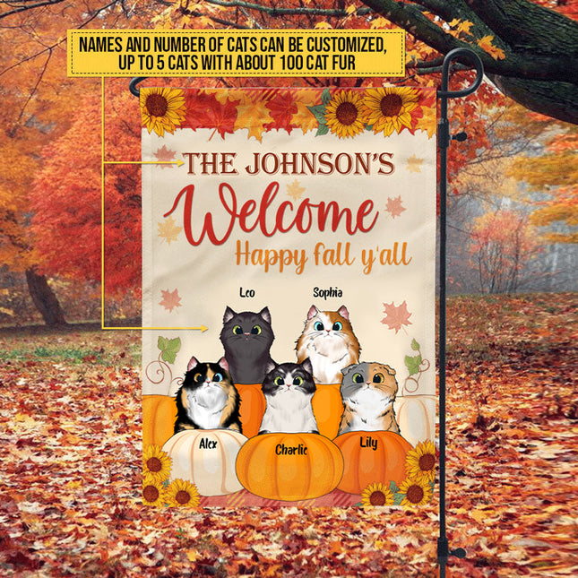 Cat Welcome Fall Custom Flag, Cat Fall Autumn Flag, Cat Lover Decorating Idea