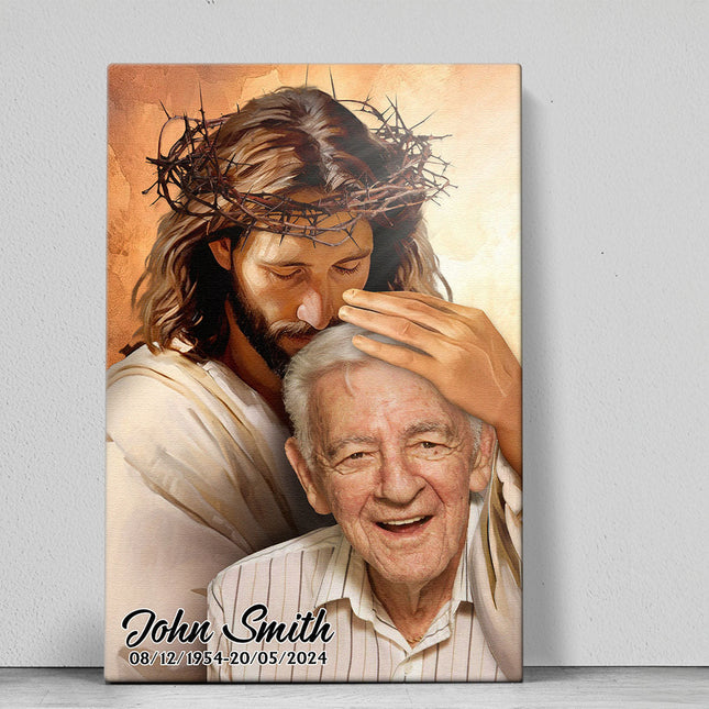 Custom Photo Portrait Safe In The Arms Of Jesus - Memorial Gift For Family Members, Grandma, Grandpa