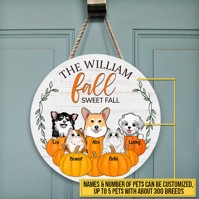 Cat Dog Fall Sweet Fall Autumn Custom Wood Circle Sign