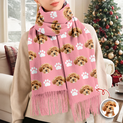 Custom Face Photo With Icon Wool Scarf Christmas Gift For Dog Lovers
