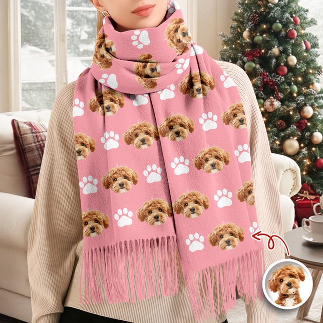 Custom Face Photo With Icon Wool Scarf Christmas Gift For Dog Lovers