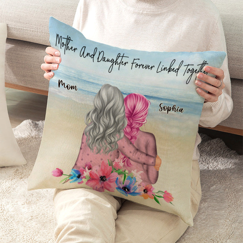 Mother & Daughter Forever Linked Together - Personalized Custom Pillow
