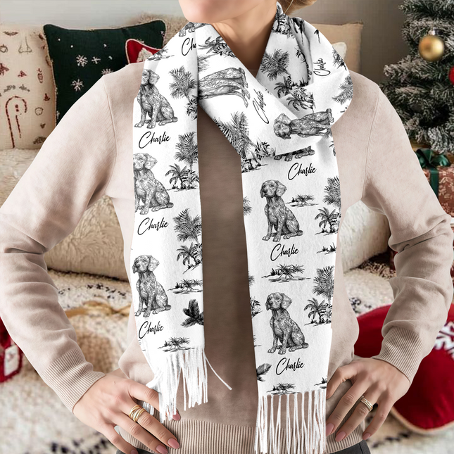 Personalized Dog Breeds Chinoiserie Toile De Jouy Style Scarf