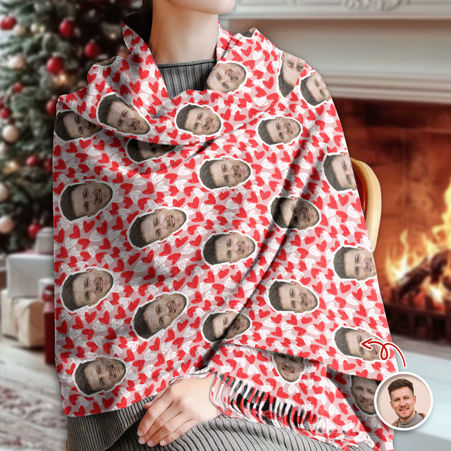 Custom Photo Wool Scarf Gift For Him, Her, Valentine