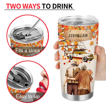 Fall Camping Old Couple Our Home Ain't No Castle - Personalized Custom Tumbler