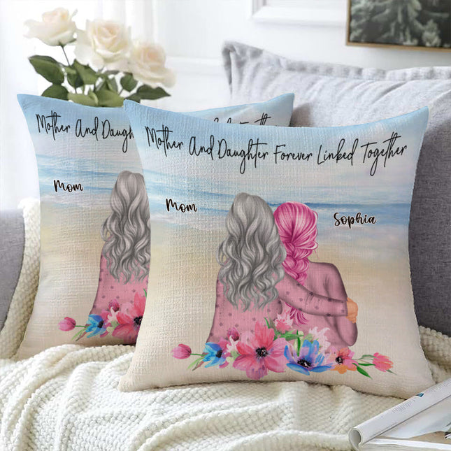 Mother & Daughter Forever Linked Together - Personalized Custom Pillow