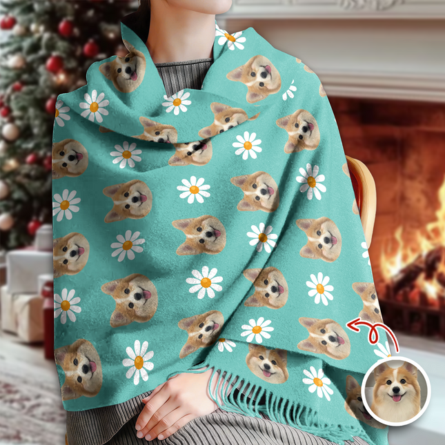 Custom Face Photo With Icon Wool Scarf Christmas Gift For Dog Lovers
