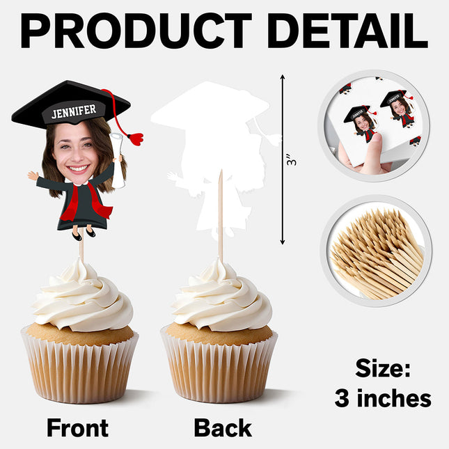 Custom Funny Face Class of 2026 Graduation Decoration Cupcake Toppers
