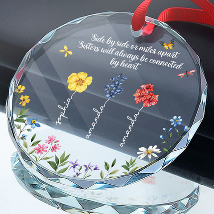 Side By Side Or Miles Apart - Personalized Glass Ornament - Gift For Best Friends, BFF, Sisters