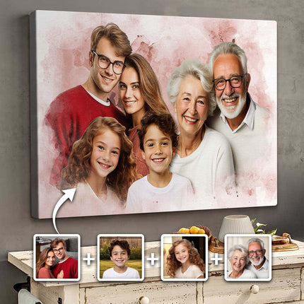 Family Portrait From Different Photos - Personalized Customized Canvas - Gift For Family Members