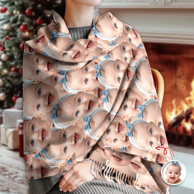 Custom Photo Wool Scarf Gift For Family