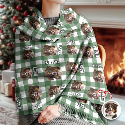Custom Photo Name Dog Cat Men And Women's Wool Scarf Christmas Gift For Pet Lovers