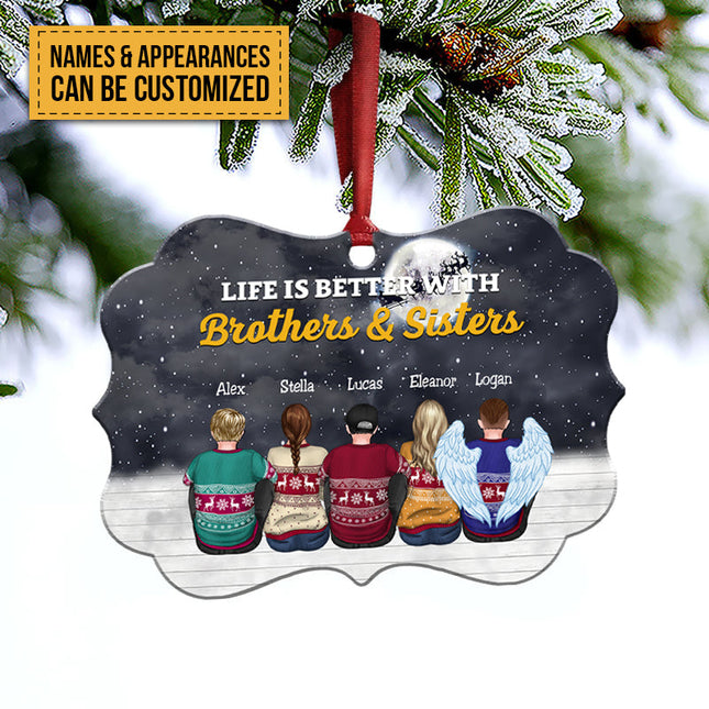 Life Is Better With Brothers & Sisters - Personalized Christmas Ornament (black)