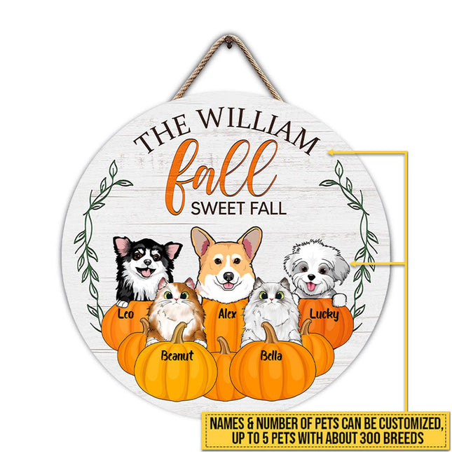 Cat Dog Fall Sweet Fall Autumn Custom Wood Circle Sign