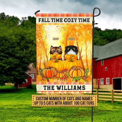 Cats Fall Time Cozy Time Custom Flag, Thanksgiving Gift, Fall Decor, Home Decor