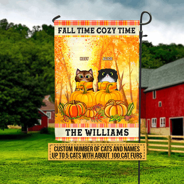 Cats Fall Time Cozy Time Custom Flag, Thanksgiving Gift, Fall Decor, Home Decor