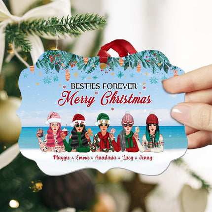 Besties Forever Merry Christmas - Personalized Aluminum Ornament, Christmas Gift For Sisters, Best Friends, Besties