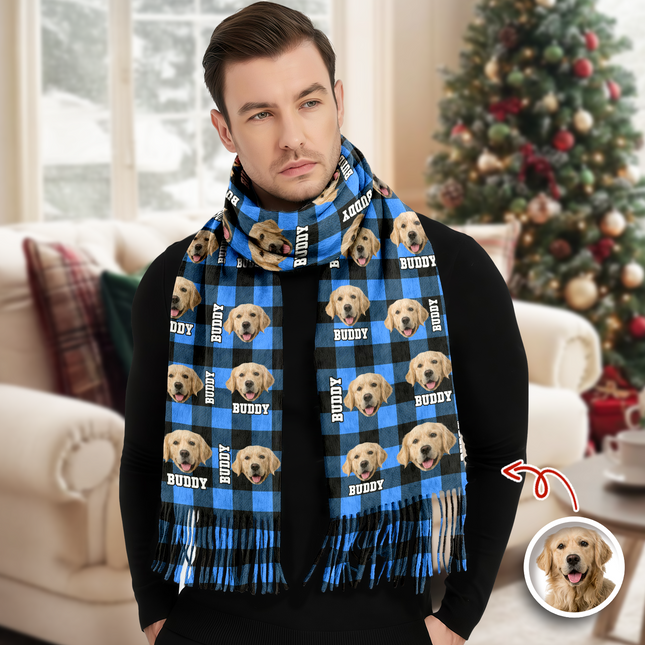 Custom Photo Name Dog Cat Men And Women's Wool Scarf Christmas Gift For Pet Lovers