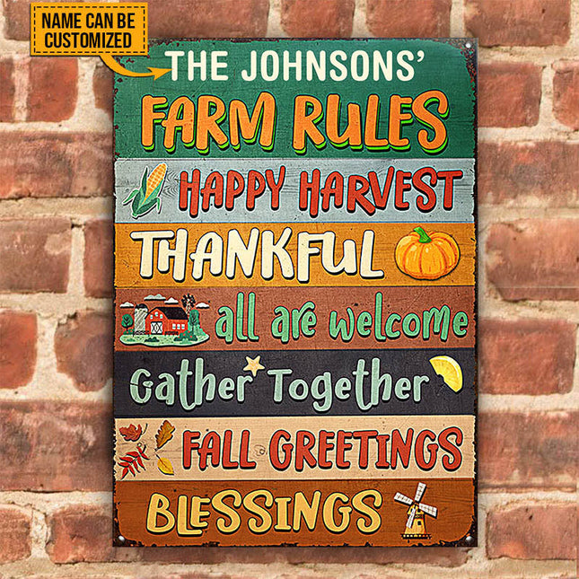 Autumn Farm Rules Fall Greetings, Custom Classic Metal Signs
