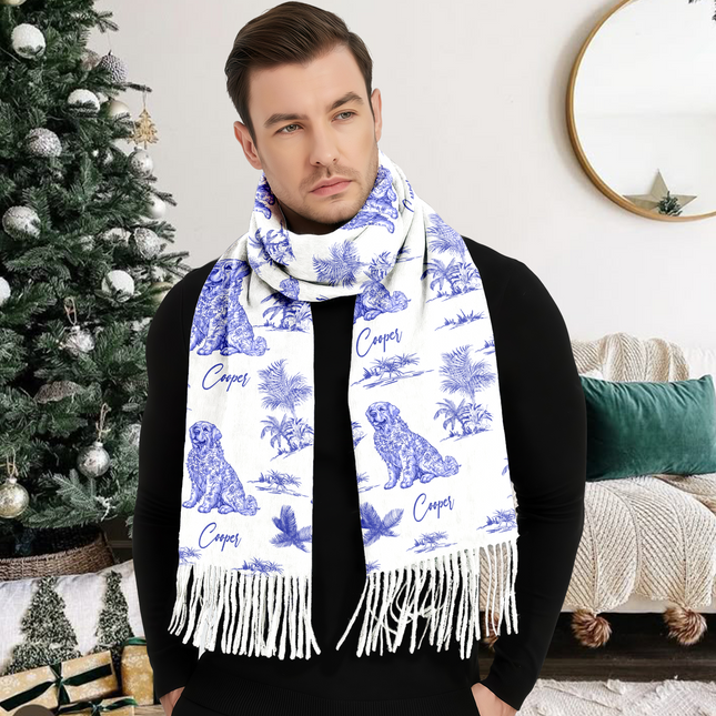 Personalized Dog Breeds Chinoiserie Toile De Jouy Style Scarf