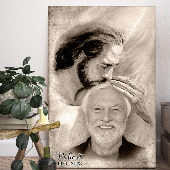 Custom Photo Safe In The Arm Of Jesus Canvas - Remembrance Gift for Family, Grandparents