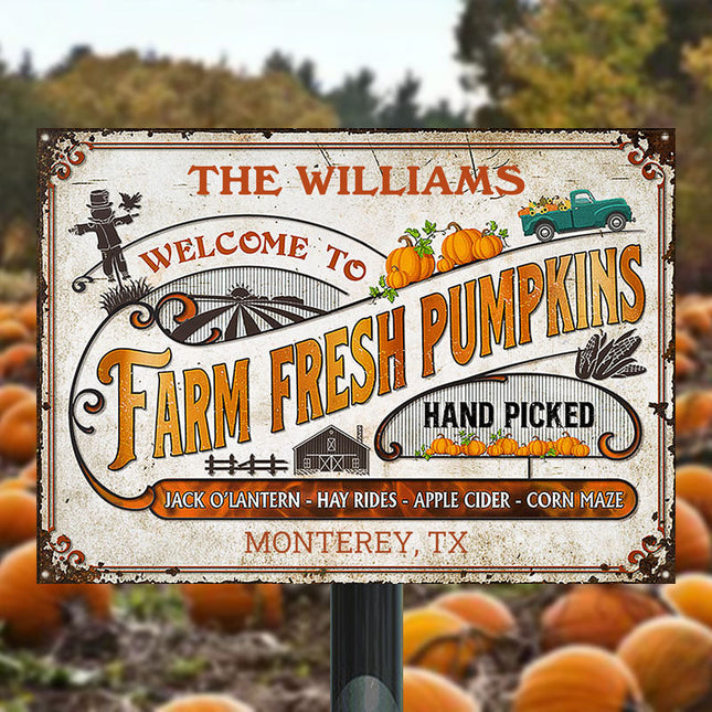 Welcome To Farm Fresh Pumpkins Custom Classic Metal Signs