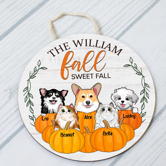 Cat Dog Fall Sweet Fall Autumn Custom Wood Circle Sign