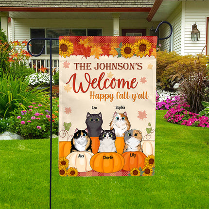 Cat Welcome Fall Custom Flag, Cat Fall Autumn Flag, Cat Lover Decorating Idea