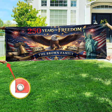 Custom Family Name 250 Years Of Freedom 1776-2026 Eagle Banner