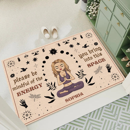 Please Be Mindful Of The Energy - Personalized Doormat - Birthday Gift For Yoga Lovers