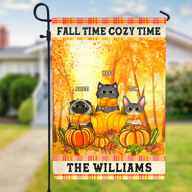 Cats Fall Time Cozy Time Custom Flag, Thanksgiving Gift, Fall Decor, Home Decor