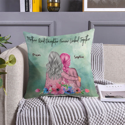 Mother & Daughter Forever Linked Together - Personalized Custom Pillow
