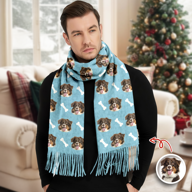 Custom Face Photo With Icon Wool Scarf Christmas Gift For Dog Lovers
