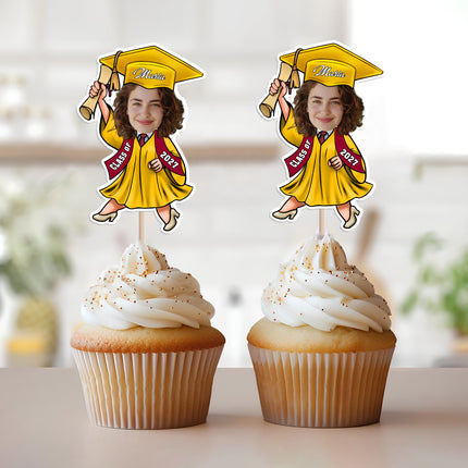 Custom Photo Graduate Personalized Cupcake Toppers Graduation Day Party Decor