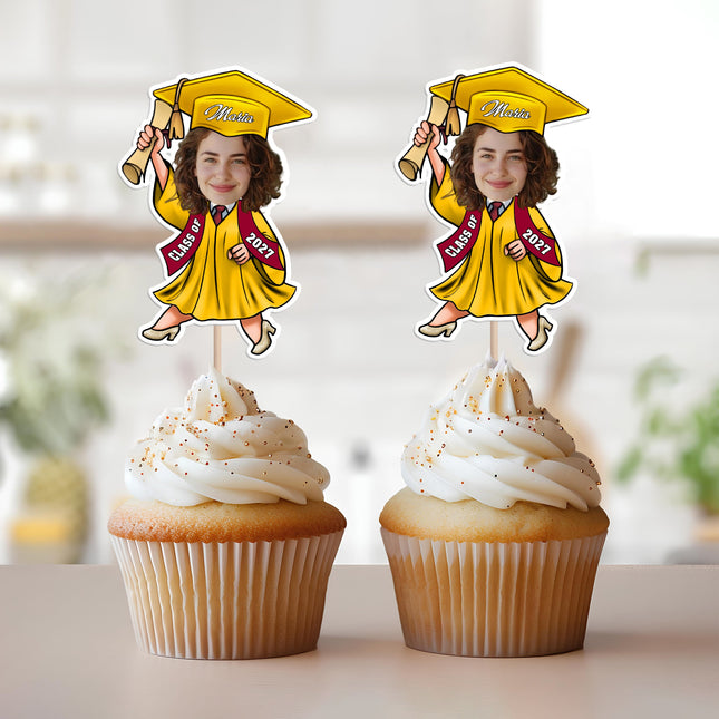 Custom Photo Graduate Personalized Cupcake Toppers Graduation Day Party Decor