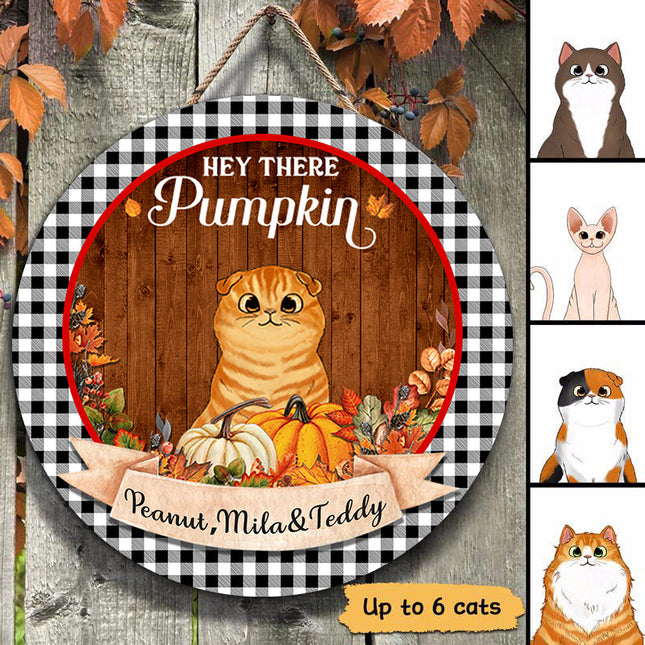 Fall Season Wreath Fluffy Cats Personalized Door Hanger Sign