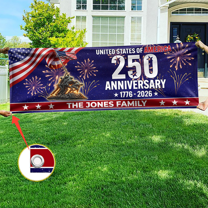 Personalized Family Name 1776-2026 250th Anniversary USA Patriotic Banner