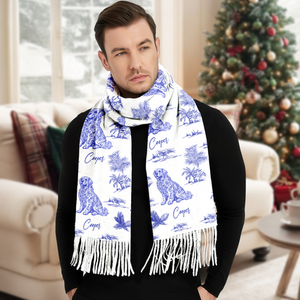 Personalized Dog Breeds Chinoiserie Toile De Jouy Style Scarf