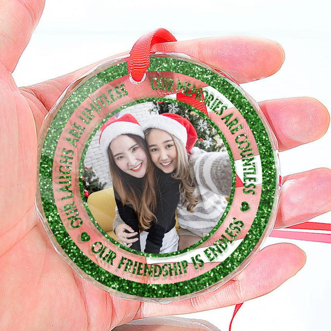 Bling Bling Glitter Custom Photo Ornament - Christmas Gift For Best Friends, Besties, Soul Sisters