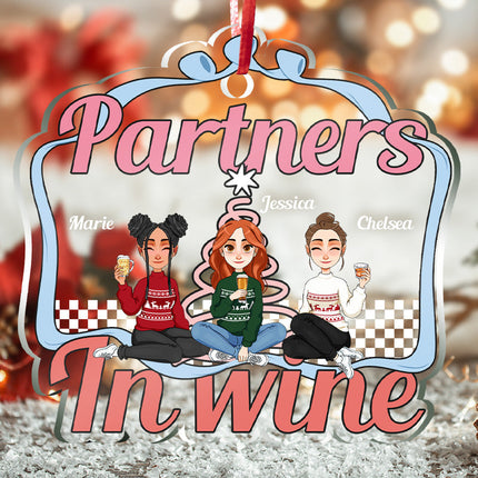 Partners In Wine Sisters Forever - Bestie Ornament - Christmas Gifts For Besties Personalized Custom Acrylic Ornament