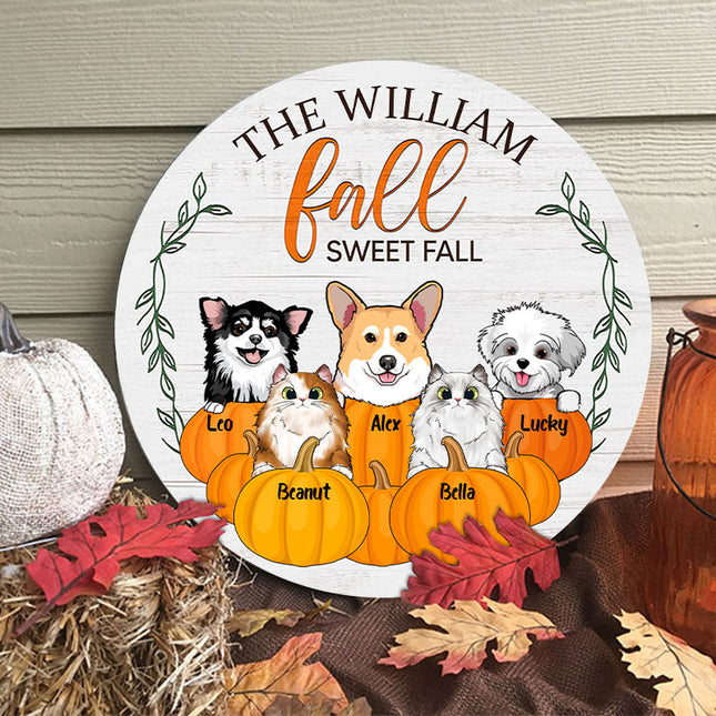 Cat Dog Fall Sweet Fall Autumn Custom Wood Circle Sign