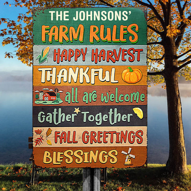 Autumn Farm Rules Fall Greetings, Custom Classic Metal Signs