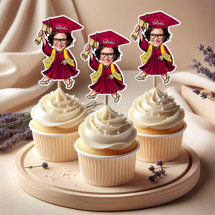 Custom Photo Graduate Personalized Cupcake Toppers Graduation Day Party Decor