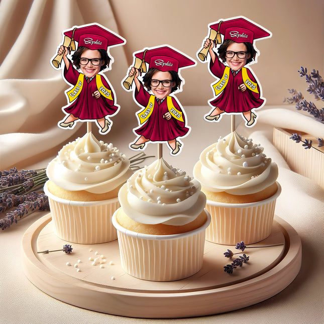 Custom Photo Graduate Personalized Cupcake Toppers Graduation Day Party Decor