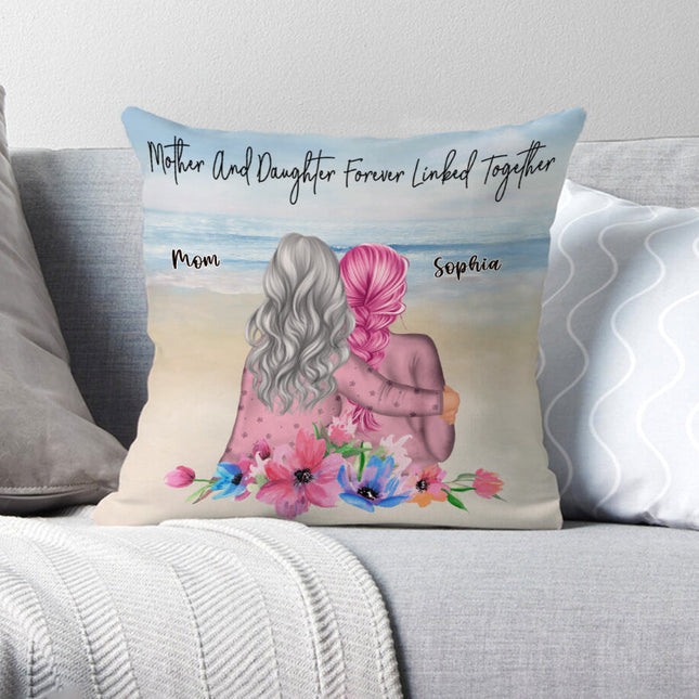 Mother & Daughter Forever Linked Together - Personalized Custom Pillow