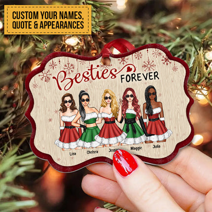 Besties Forever - Personalized Aluminum/ Wooden Ornament - Christmas, Birthday, Loving Gift For Besties, Friends, BFFs