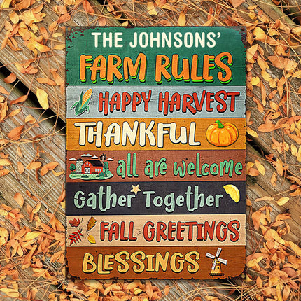 Autumn Farm Rules Fall Greetings, Custom Classic Metal Signs