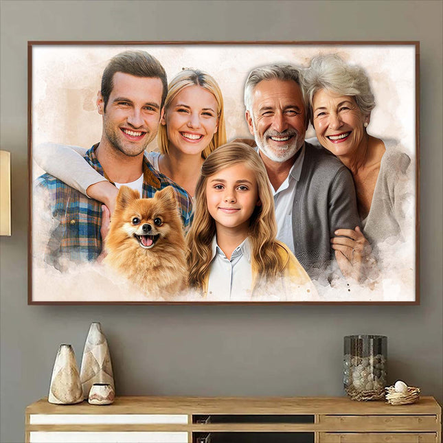 Family Portrait From Different Photos - Personalized Customized Canvas - Gift For Family Members